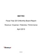 Monthly Performance Report - April 2013