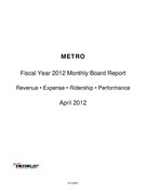 Monthly Performance Report - April 2012