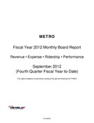 Monthly Performance Report - September 2012